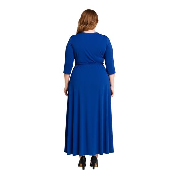 Janette Plus Size 1X Royal Blue Long Sleeve Jersey Knit Dress - Picture 6 of 8